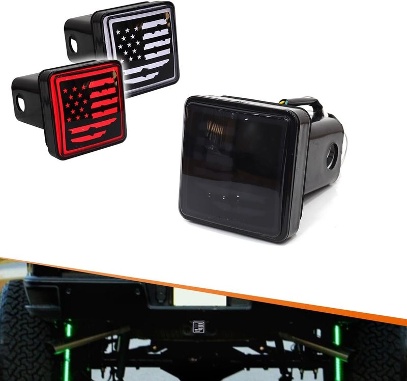 ADIIL LED Brake DRL Trailer Hitch Light Brake Lamp Fit Trailer Hitch Cover 2" Towing & Hauling-US Flag - Image 1